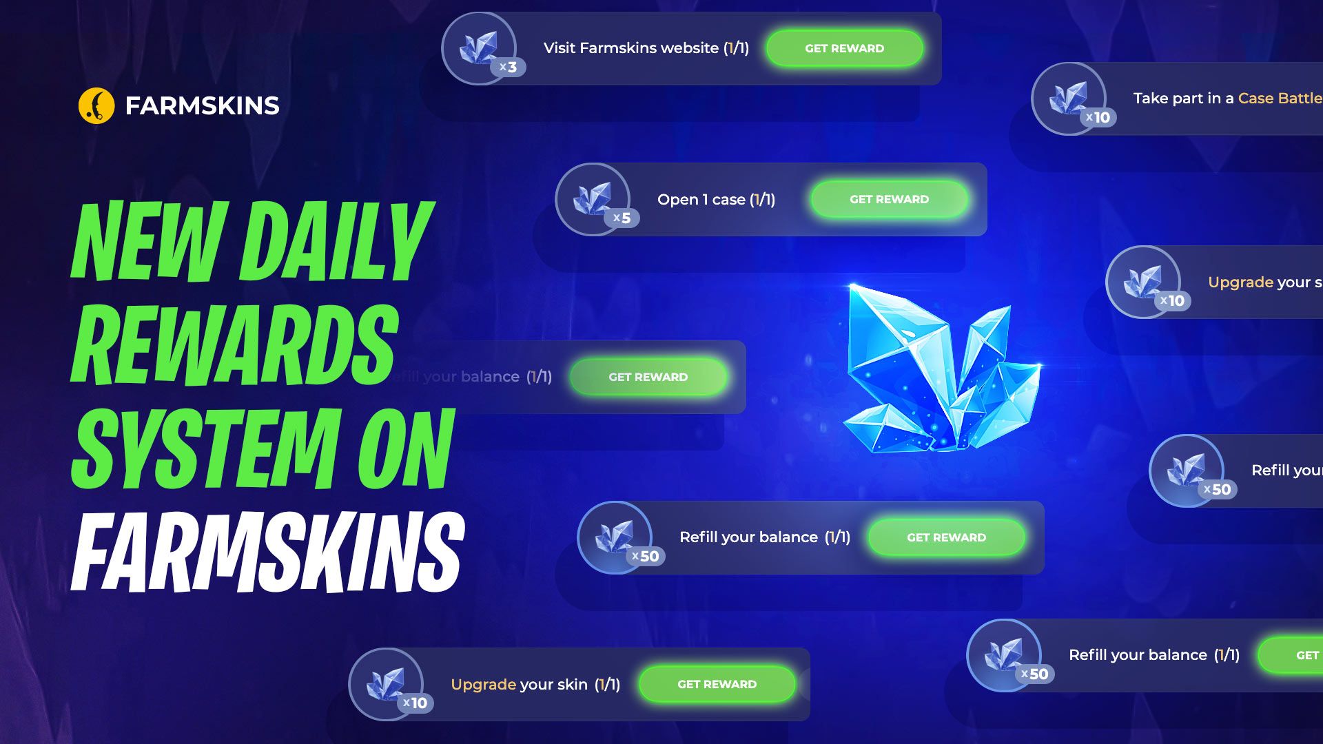 new daily rewards system on Farmskins